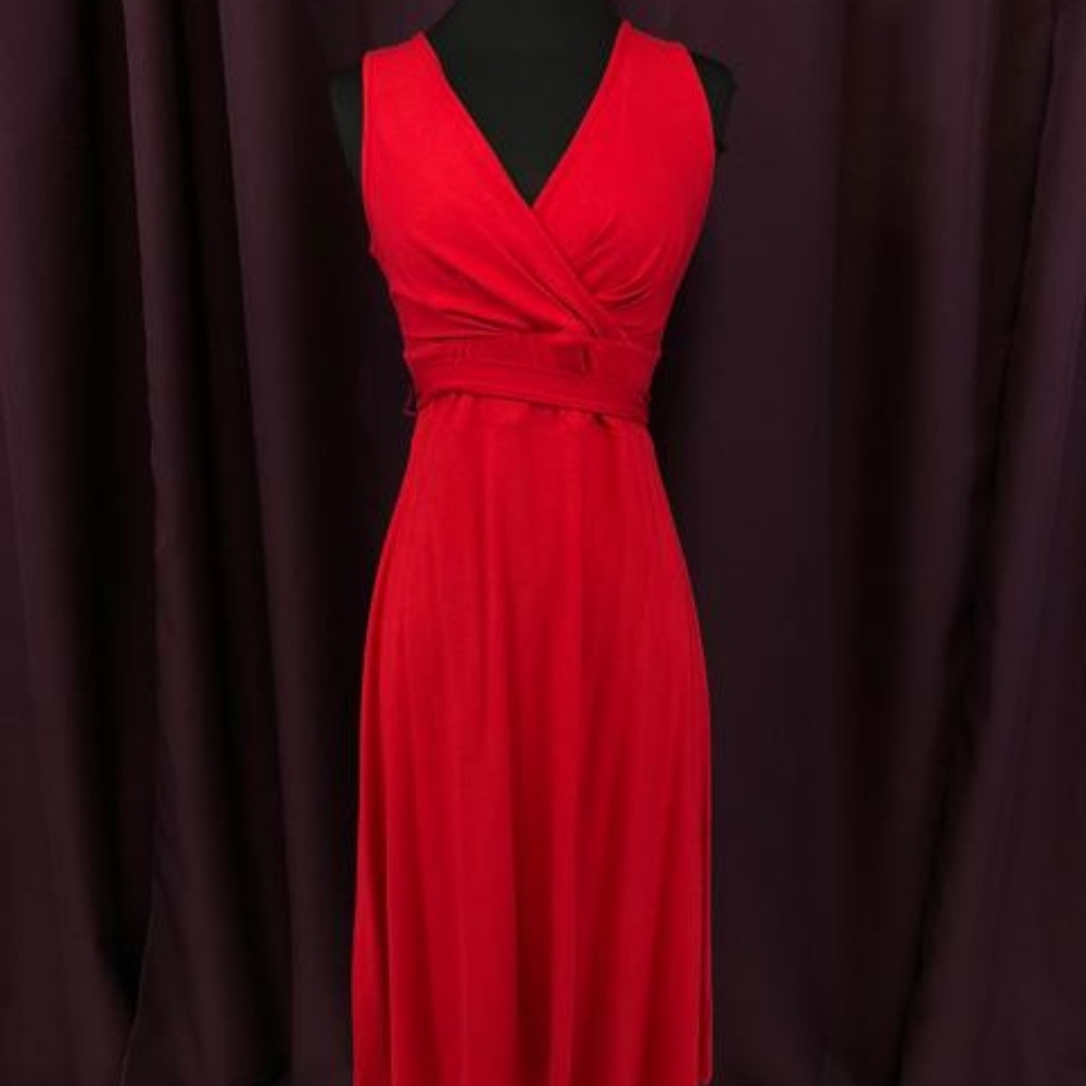 Talbots Size 4 Red Belt Short Formal Dress